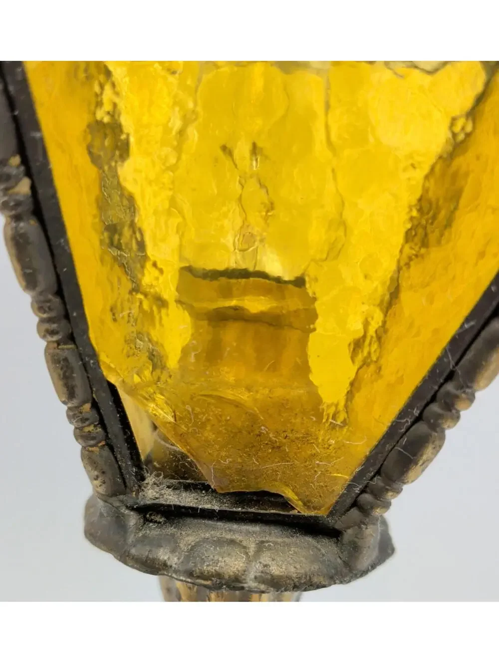 Antique VTG Figural Lamp Asian Man Spelter Statue Amber Glass Lamp 18